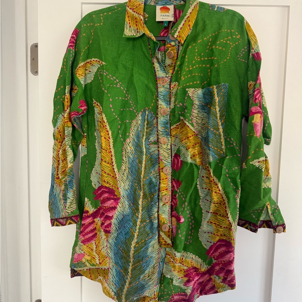 FARM Rio Linen Banana Leaf Romper (shorts) - Picture 2 of 5